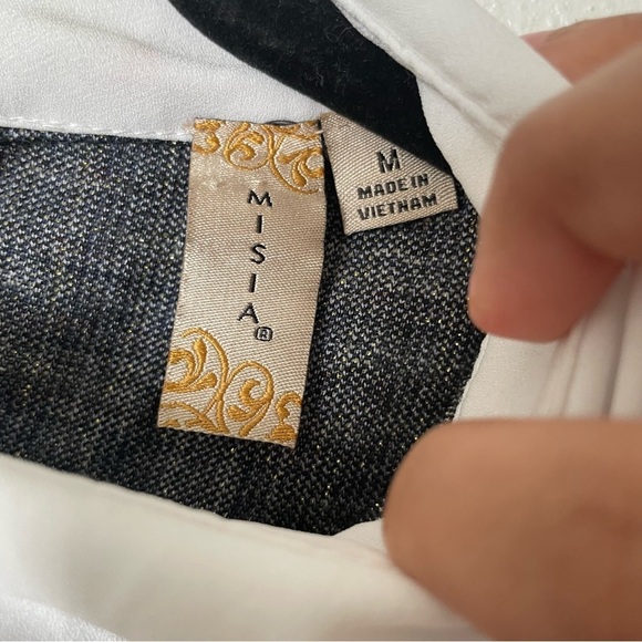Misia woman’s faux 2 in one tweed blouse top M petter pan collar preppy feminine - Picture 10 of 13